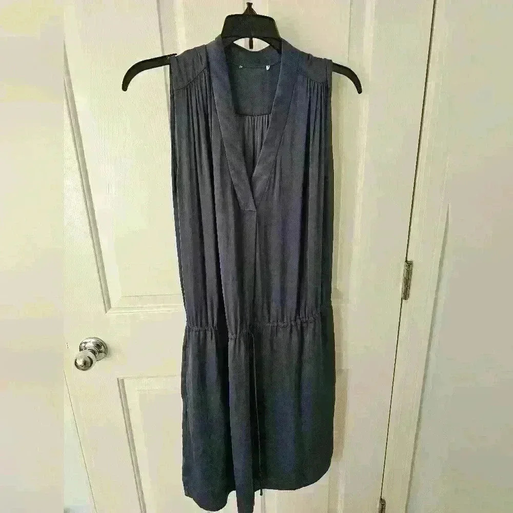 VINCE Black V Neck Drawstring Waist Tunic Popover Dress Size XSmall